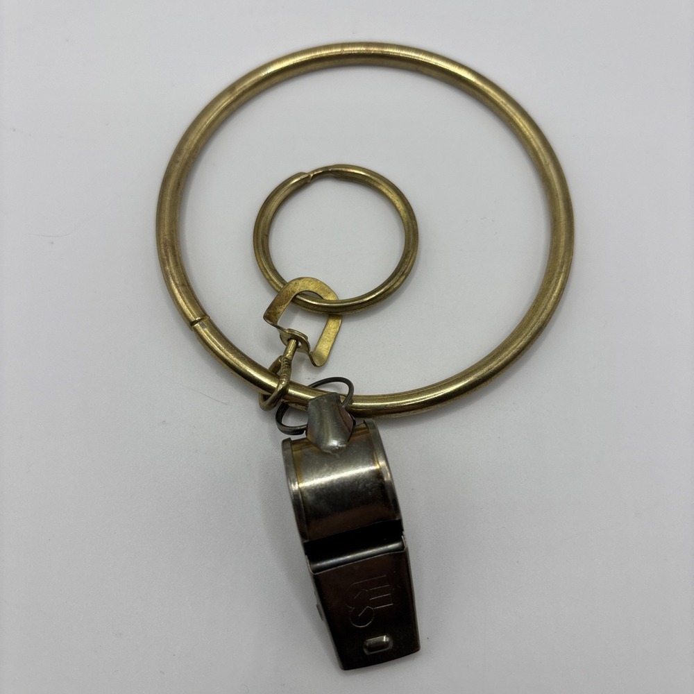 VTG Solid Brass Metal Whistle With 3" Key Ring Made In Taiwan Sports Training